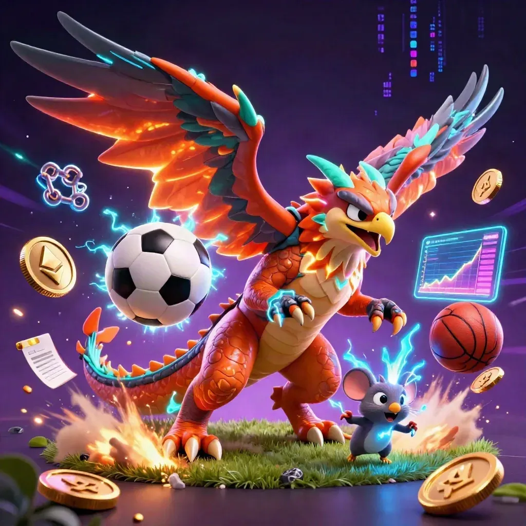 Thunder dragon, wind hawk and static mouse amid balls, coins and electric casino sports chaos.